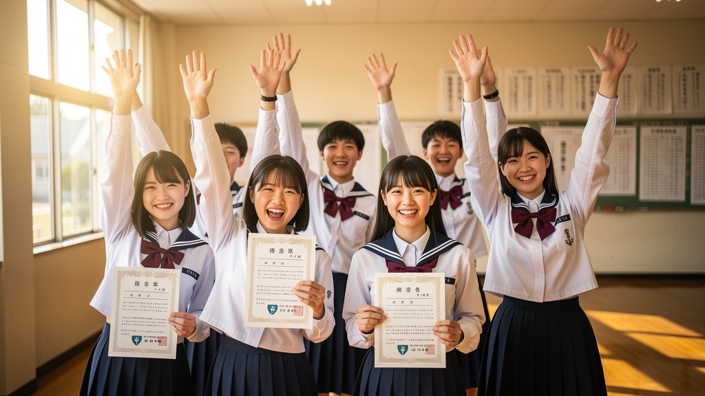 合格を喜ぶ生徒のイメージ